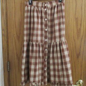 Cider Ruffle Hem Plaid Pattern Midi Skirt